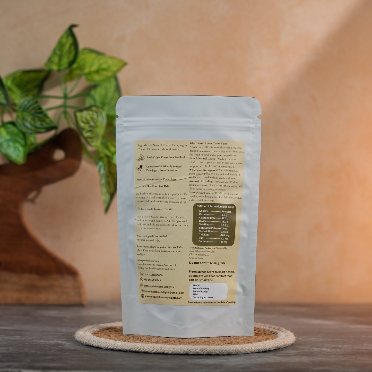 Cocoa Bliss - Instant Chocolate Drink With Palm Jaggery - Finest Ingredients Straight From Farms