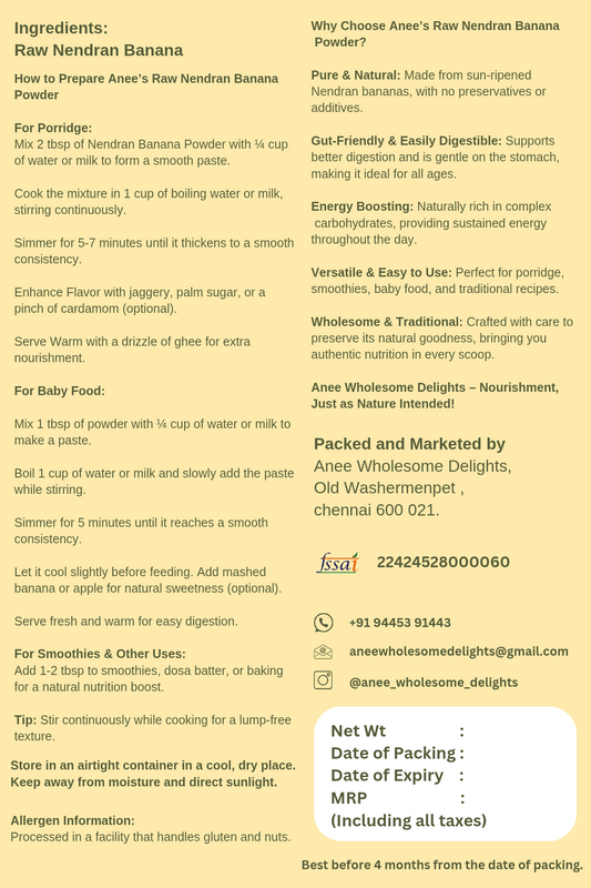 Raw Nendran Banana Powder - Supports Weight Gain - For 6 Months to 60 Years
